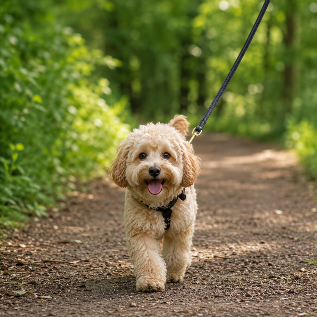 Dog walking services in Lymm - dog being walked at lymm dam